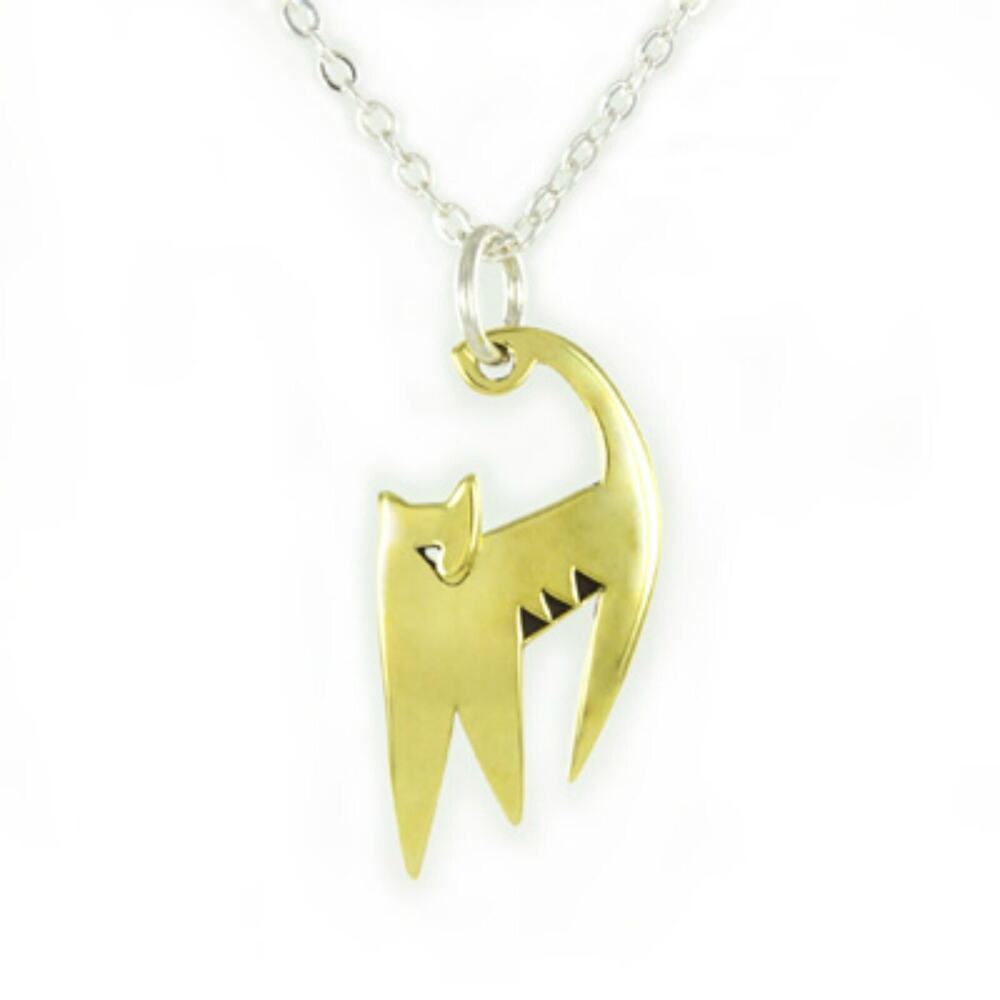 Far Fetched Brass Cat Charm Pendant for Necklace Fair Trade Handmade